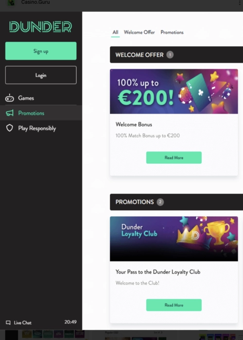 Säker spelare konto inloggning Dunder Casino
